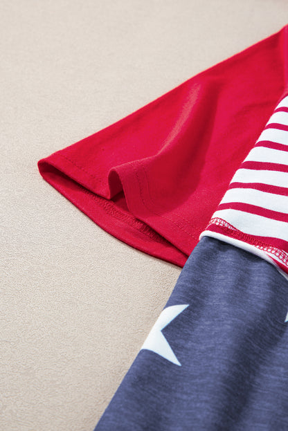 T-Shirt mit Kapuze und Kordelzug in Feuerrot mit Sternen- und Streifen-Print