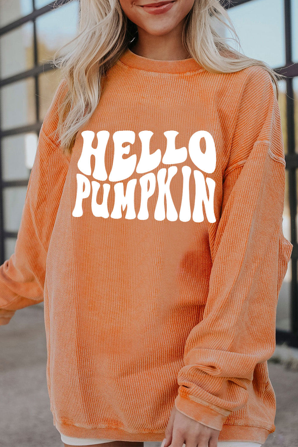 Oranges Sweatshirt mit „HELLO PUMPKIN“-Buchstabengrafik