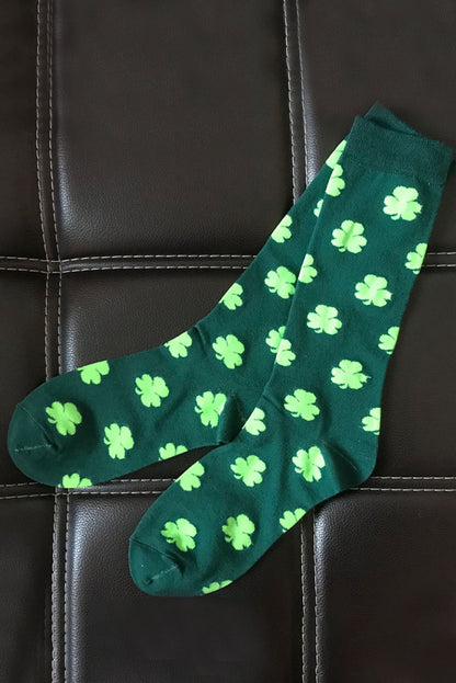 Dunkelgrüne Schlauchsocken mit St. Patricks Kleeblatt-Print