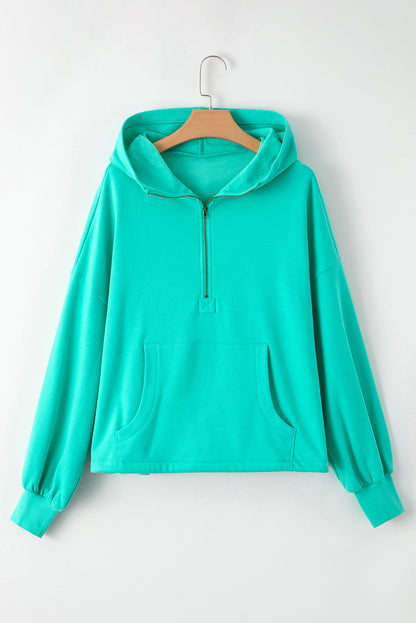 Aruba Blauer, lockerer Hoodie mit Fleecefutter und Kängurutaschen mit halbem Reißverschluss