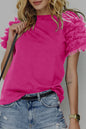 Kurzärmliges T-Shirt mit Rüschen und Netzstoff in Rosa