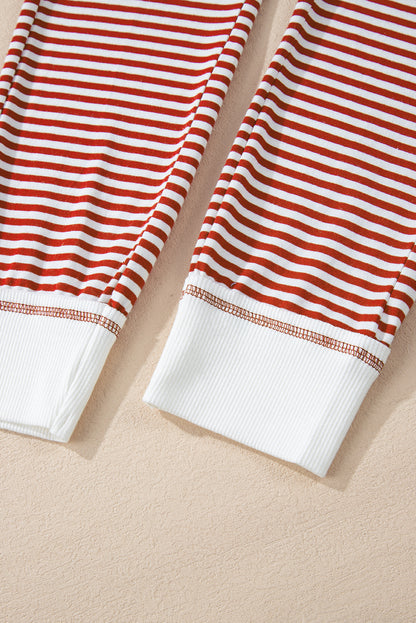 Lounge-Set mit rotem Streifenmuster, geknöpftem V-Ausschnitt und Hose mit geknoteter Taille