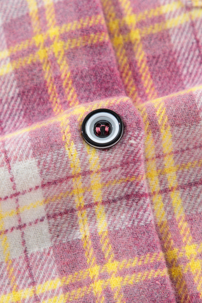 Rosa, langärmlige Hemdjacke mit Brusttasche und Karomuster