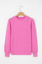 Bright Pink Trendy Pattern Knit Ribbed Cuffs Crew Neck Sweater