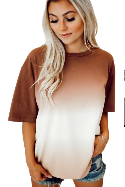 Braunes T-Shirt mit Rundhalsausschnitt und Farbverlauf