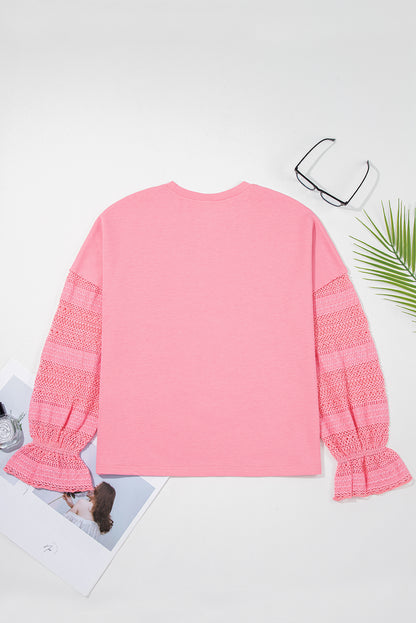 Sachet Rosa Tropfen Schulter Spitze Rüschen Ärmel Patchwork Lose Sweatshirt