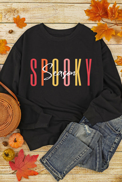 Schwarzes Gruselsaison Halloween Fashion Grafik Sweatshirt