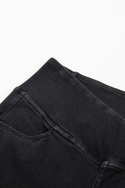 Schwarze, dehnbare Jeggings mit gewölbter Taille und schmaler Passform