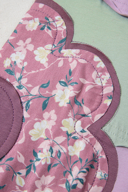 Phalaenopsis Flower Patch Colorblock Plus Size Pullover Top