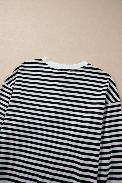 Weißes, gestreiftes, farbiges Block-Sweatshirt mit Rundhalsausschnitt und Knöpfen