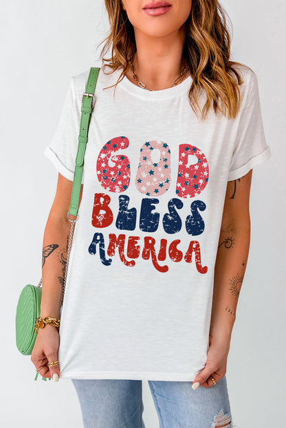 Weißes T-Shirt mit „God Bless America“-Grafik