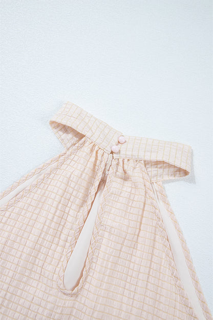 Apricot Halter Button Keyhole Back Textured Sleeveless Top
