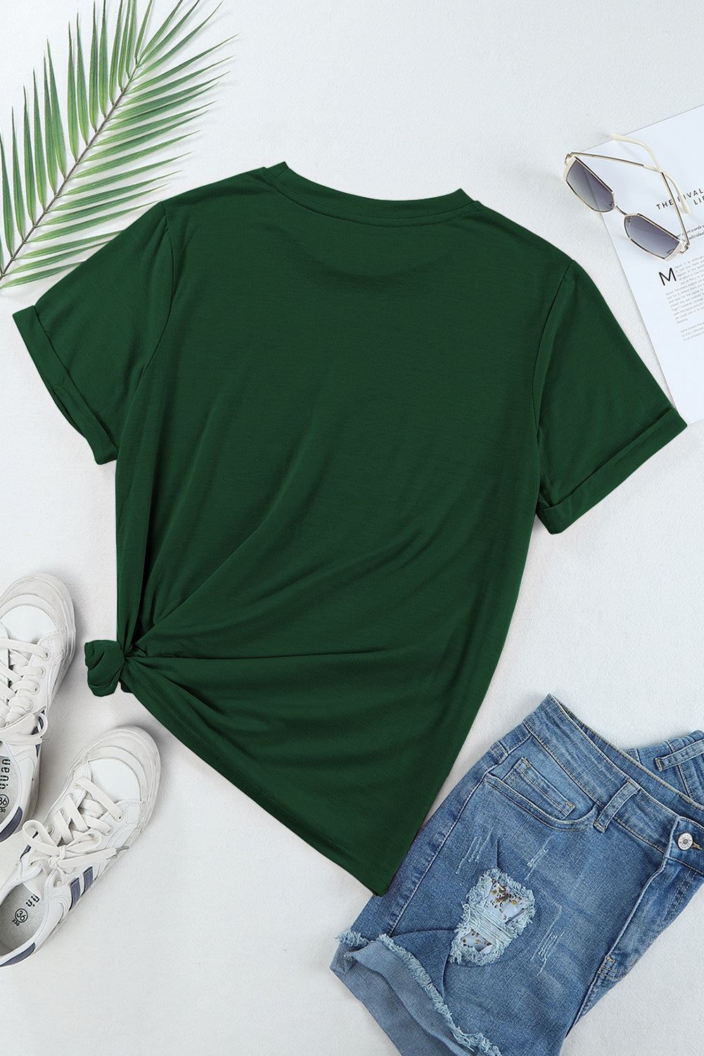 Grünes, lässiges, schlichtes T-Shirt mit Rundhalsausschnitt