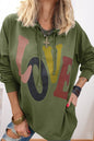 Mist Green LOVE Letter Graphic Drop Shoulder Oversize Hoodie