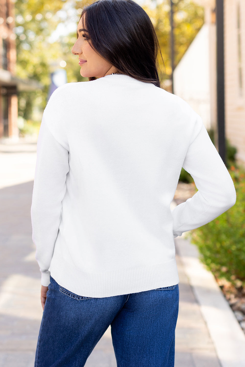 Weißer Pullover mit Stickerei „Thankful Ivory“