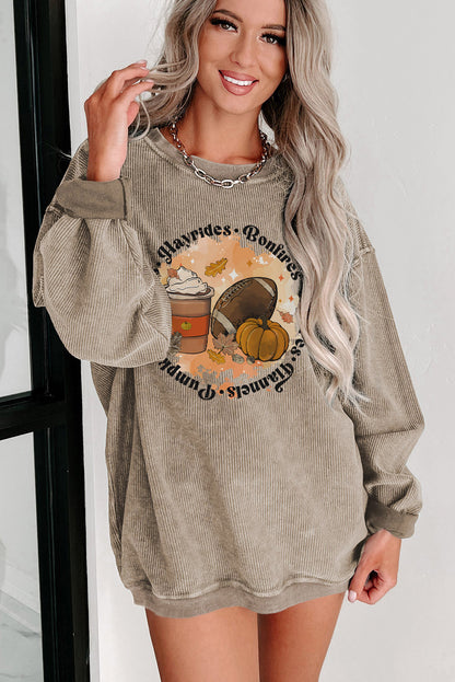 Khakifarbenes Oversize-Sweatshirt mit Cord-Grafik und Autumn Vibe