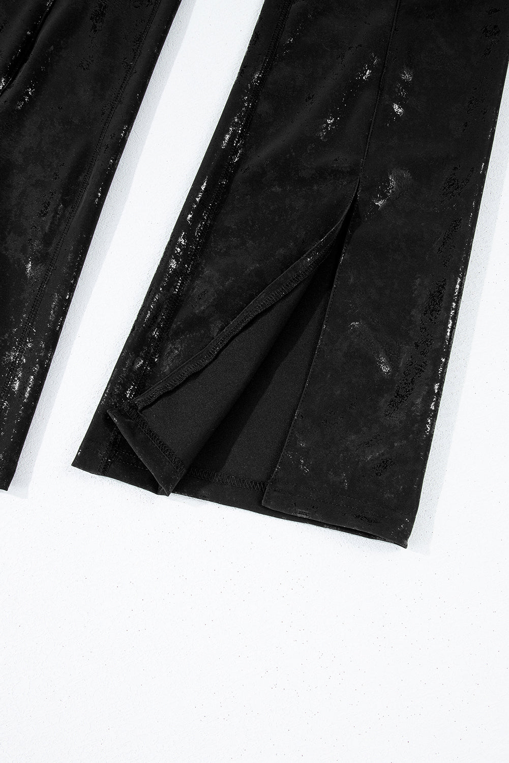 Schwarze Leggings mit Schlitzen und hoher Taille aus Kunstleder