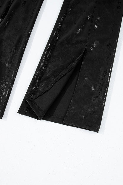 Schwarze Leggings mit Schlitzen und hoher Taille aus Kunstleder