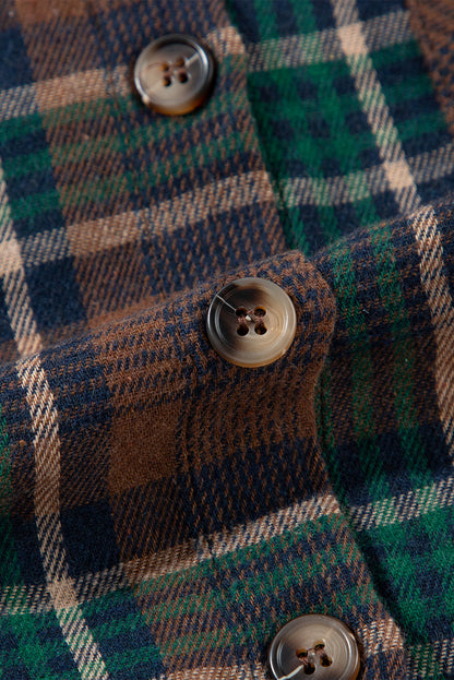 Braune Hemdjacke mit Karomuster und Brusttaschen mit Knöpfen