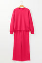 Erdbeerrosa kariertes, strukturiertes Pullover-Oberteil und Hose-Set mit Schlitz