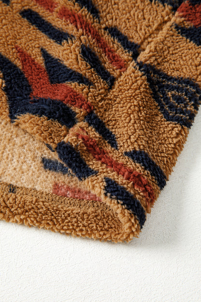 Khaki Western Aztec Pattern Fleece Shacket