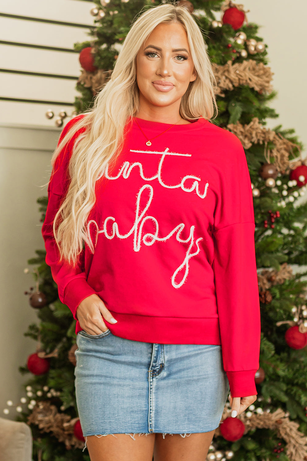 Feurig Rot Weihnachten Santa Baby Lametta Grafik Sweatshirt