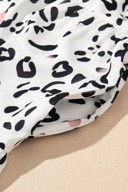 Weißes Maxikleid mit Leopardenmuster und V-Ausschnitt und lockerer Passform