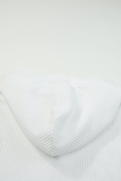 White Waffle Patch Plaid Sleeve Kangaroo Pocket Hoodie
