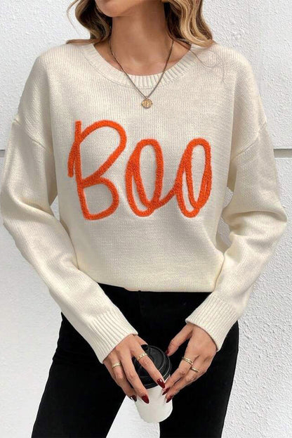 Apricot Boo – Pullover mit Strickmuster, geripptem Rand und überschnittener Schulter
