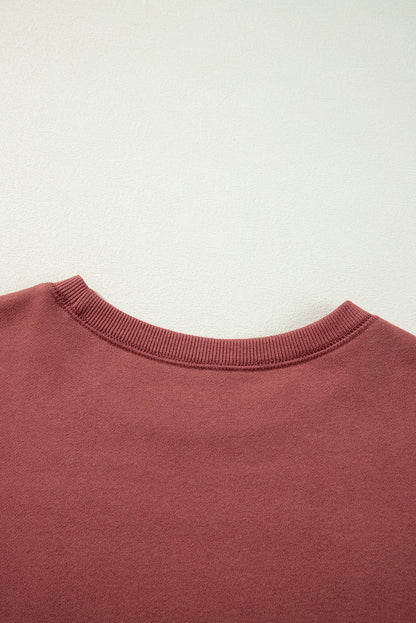 Mineralrotes zweifarbiges Patchwork-Pullover-Sweatshirt mit überschnittener Schulter