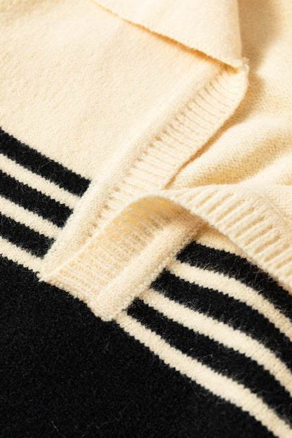 Schwarzer Pullover mit Colorblock-Streifen und V-Ausschnitt