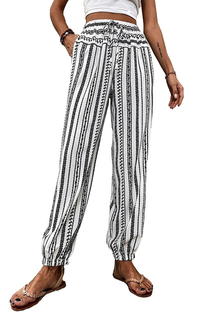 Schwarze gestreifte Freizeithose mit Boho-Streifenmuster