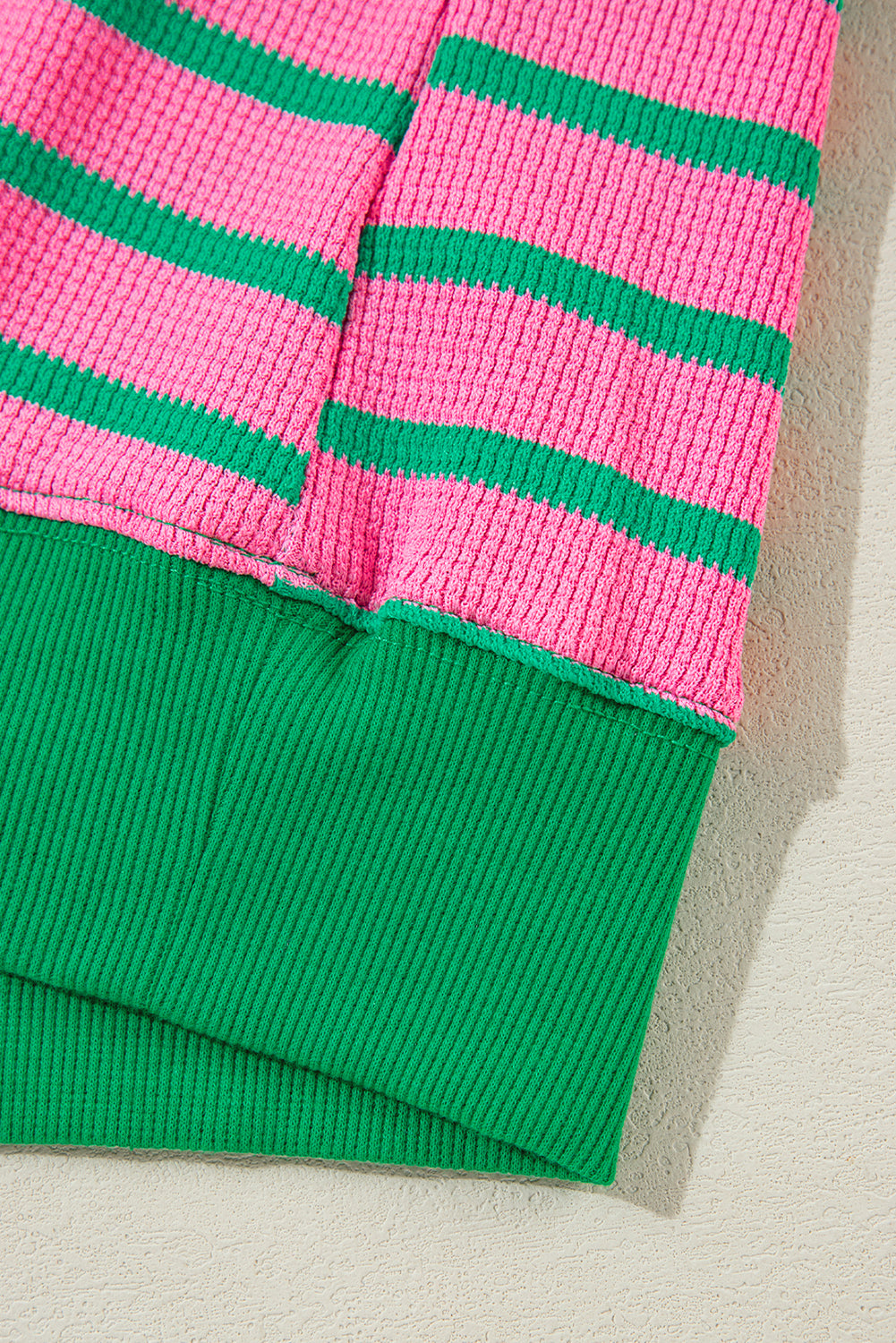 Rosa gestreiftes Rundhals-Sweatshirt mit Waffelstrick in Übergröße