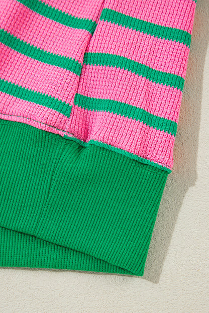 Rosa gestreiftes Rundhals-Sweatshirt mit Waffelstrick in Übergröße
