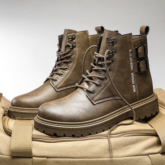 High-Top Work Boots - Stylish Winter Footwear with Thick Soles