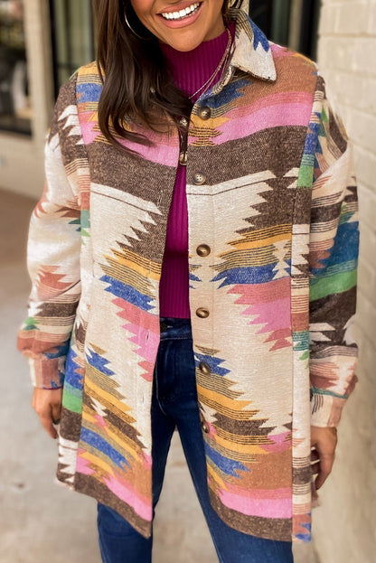 Weiße Hemdjacke mit Aztekenmuster und Knopfleiste