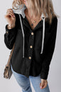 Schwarze Cordjacke mit Kapuze, Kordelzug und Taschen
