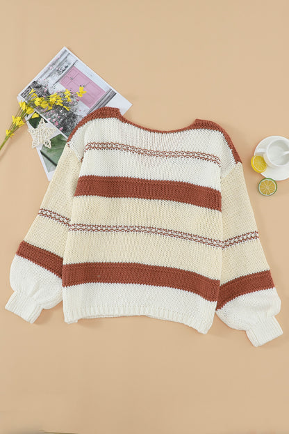 Gestrickter Pullover mit V-Ausschnitt und Laternenärmeln