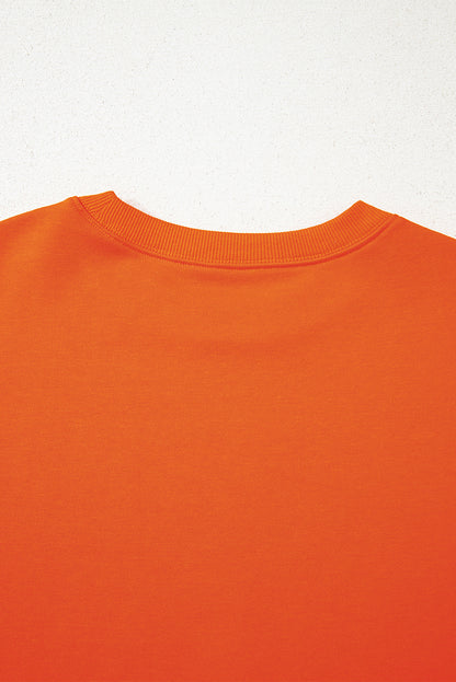 Orangefarbenes Oversize-Sweatshirt mit College-Streifen und überschnittener Schulter