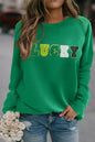 Grünes St. Patricks LUCKY Chenille-Sweatshirt mit bestickter Grafik