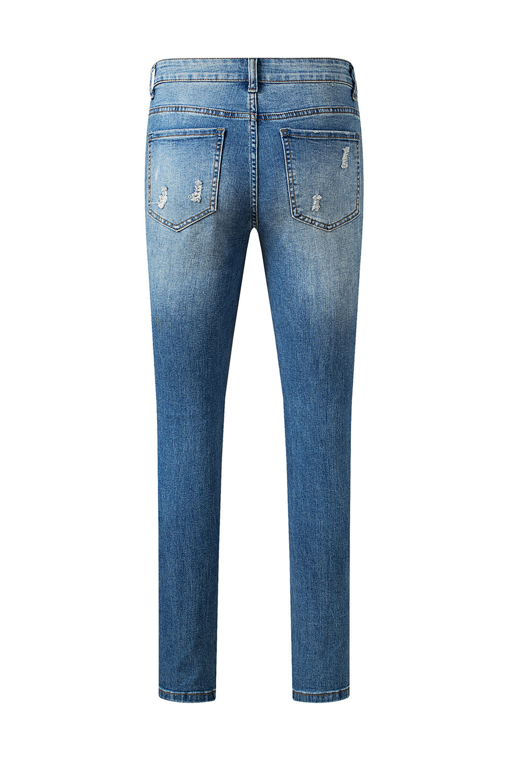 Himmelblaue, gerade Jeans mit Pailletten und amerikanischer Flagge und Stern-Grafik im Used-Look
