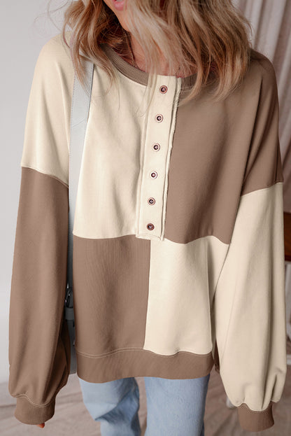 Parchment – Henley-Sweatshirt mit Farbblockdesign und hohem Bund in Übergröße