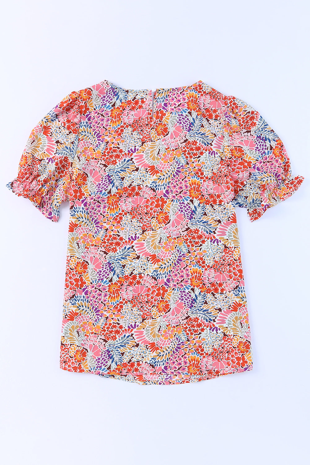Bluse mit mehrfarbigen Blumenmuster-Mix und Puffärmeln