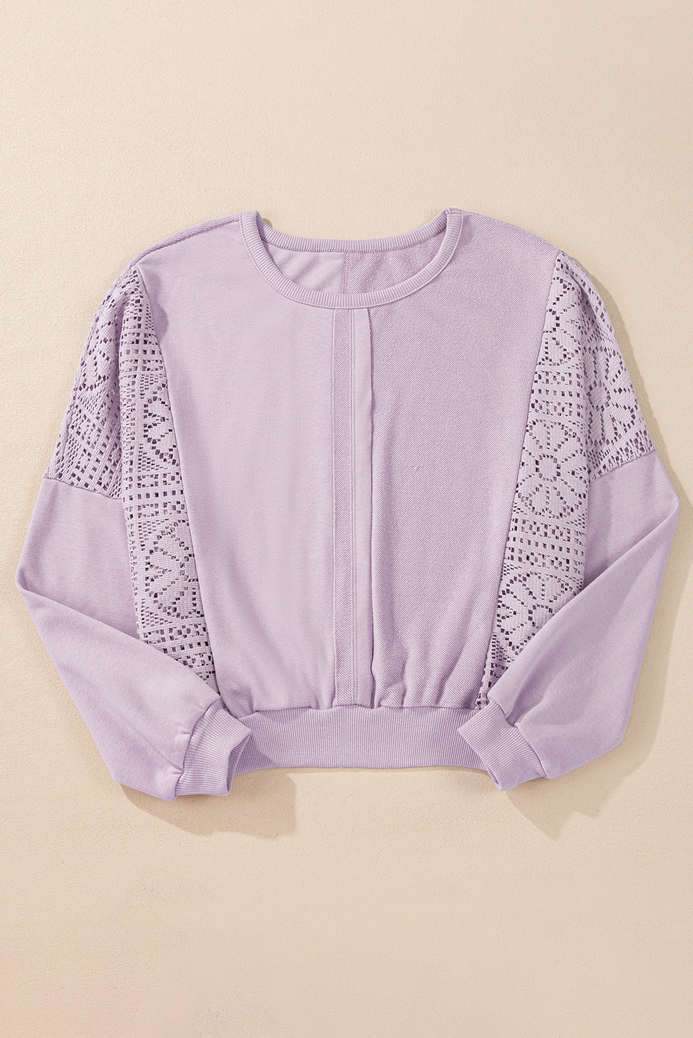 Sweatshirt mit geripptem Saum und sichtbaren Nähten im Orchid Petal-Strick-Häkelmuster