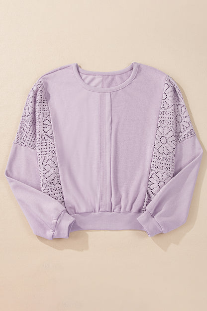 Sweatshirt mit geripptem Saum und sichtbaren Nähten im Orchid Petal-Strick-Häkelmuster