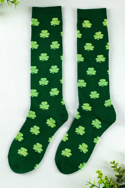 Dunkelgrüne Schlauchsocken mit St. Patricks Kleeblatt-Print