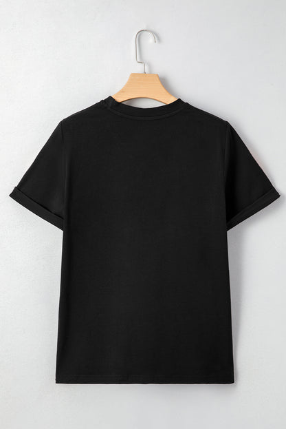 Schwarzes Pailletten-Kürbisgesicht-Halloween-T-Shirt