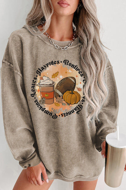 Khakifarbenes Oversize-Sweatshirt mit Cord-Grafik und Autumn Vibe