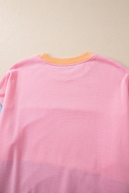 Himmelblaues Sweatshirt mit überschnittener Schulter und Patchwork-Farbblock