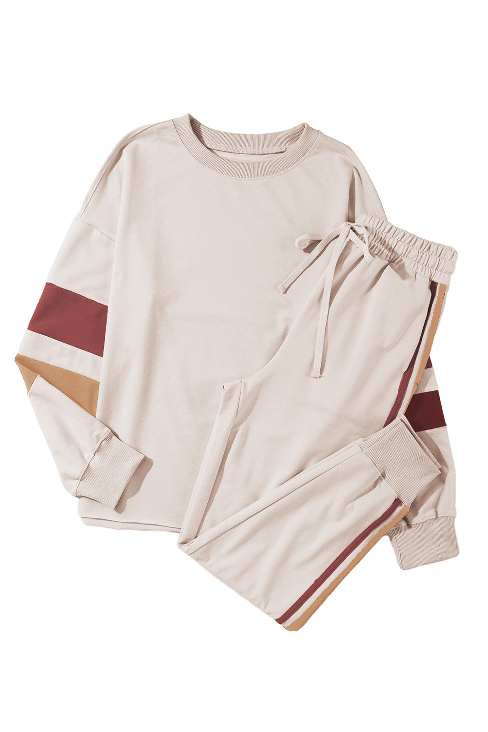 Weißes Lounge-Set mit Farbblockärmeln, kontrastierender Seitennaht
